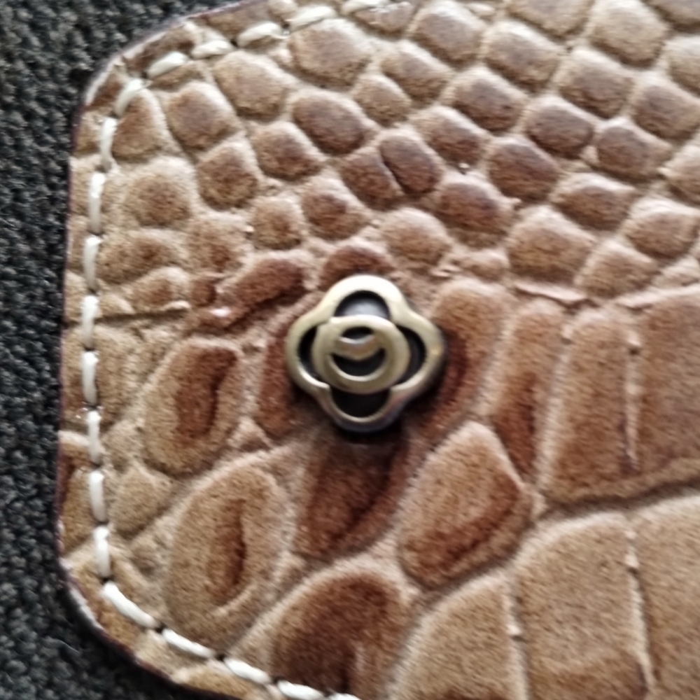 Olsen Europe Wide Stretch Belt Snakeskin Embossed Leather Wood Ring US 10 - Picture 5 of 6